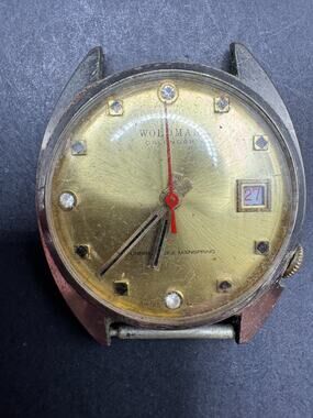 Vintage Woldman Calendar Men's Watch Swiss Made Diamond Accent Gold Tone